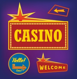 casino signs collection various sparkling shapes decor