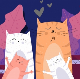 cat family background cute cartoon characters design