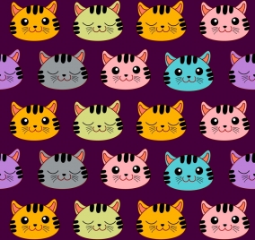 cat heads background colorful repeating decoration