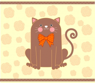 cat wearing bow icon colored handdrawn style