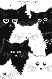 cats background black white icons cartoon design