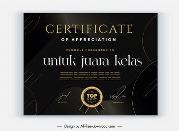 certificate of appreciation template elegant dark design