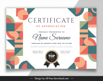 certificate template colorful flat geometrical elements decor