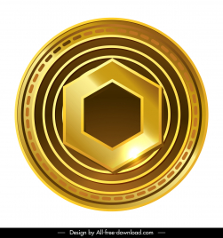 chainlink coin sign icon shiny golden symmetric geometric design