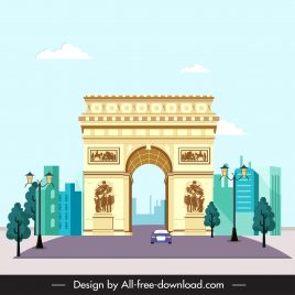champs elysees road leading to the arc de triomphe backdrop elegant classical sketch