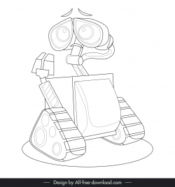character wall e icon black white handdrawn outline