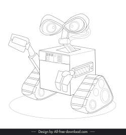 character wall icon black white handdrawn robotic outline
