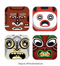 characters masks templates colorful square design emotional sketch