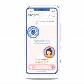 chat with ai on mobile phone advertising banner flat smartphone screen robot icon sketch