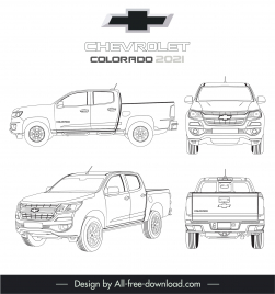 chevrolet colorado 2021 car models advertising template black white handdrawn outline
