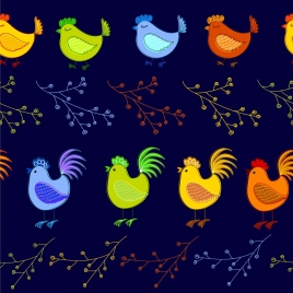 chicken background multicolored dark decor repeating design