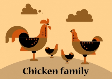 chicken family background dark flat icons