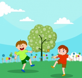 childhood background playful boy icons colored cartoon design