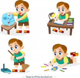 childhood background sets daily work themes cartoon design