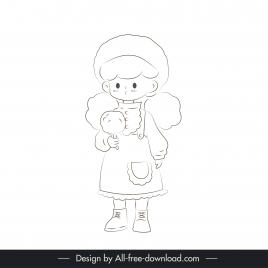 childhood design elements cute cartoon girl outline