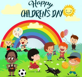 children day poster multicolored cartoon kids rainbow icons