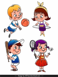 chilhood icons playful kids sketch cute cartoon characters