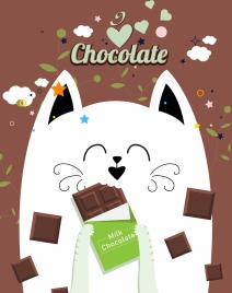 chocolate advertisement cute cat icon heart leaf decor