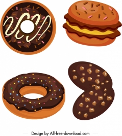 chocolate cakes icons colored classical design