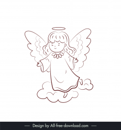 christmas angel icon cute  flat black white hand drawn cartoon outline