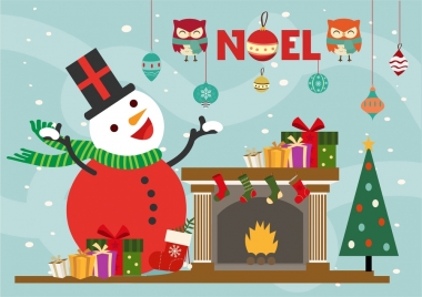 christmas backgrop template snowman and symbols collection design