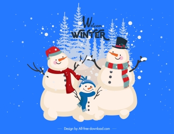 christmas background joyful snowman family sketch