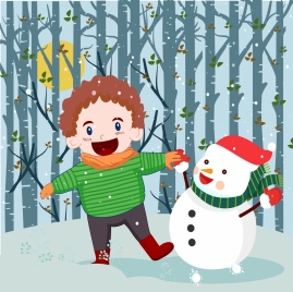 christmas background kid stylized snowman icons colored cartoon