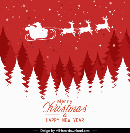christmas background template silhouette dynamic santa sleighing reindeers