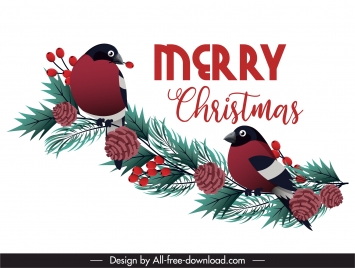 christmas banner bright colored birds pine branch decor