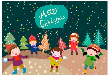 christmas banner design with kids playing outdoor