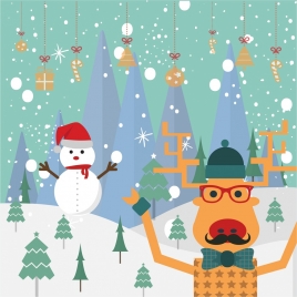 christmas banner design with stylized reindeer and snowman