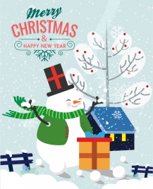 christmas banner stylized snowman icon snowy backdrop