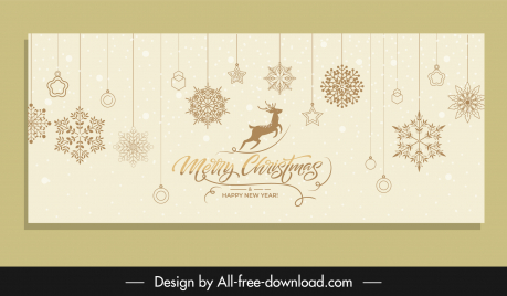 christmas banner template hanging snowflakes dynamic silhouette reindeer decor elegant design