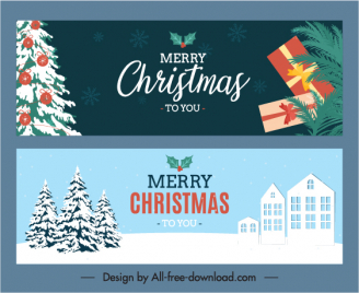 christmas banner templates contrasted flat symbols sketch