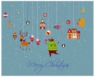 christmas banner with hanging style of symbols elements