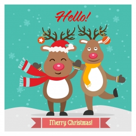 christmas card cover design with cute reindeers