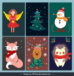 christmas card design elements colorful classical symbols