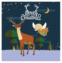 christmas card design with reindeer and angel