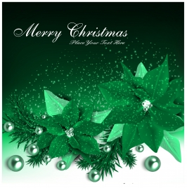 christmas card with green poinsettia on dark background