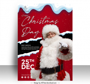 christmas day poster  template realistic dynamic santa claus sketch