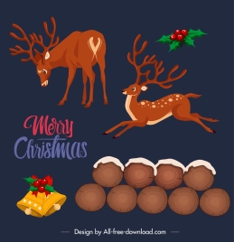 christmas design elements reindeer bells wood calligrphy sketch