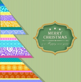 christmas greeting banner classical stripes colorful triangles decoration