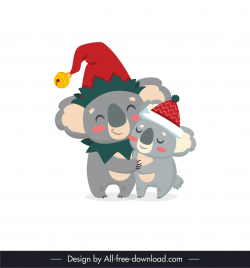 christmas koalas icons cute hugging gesture stylized cartoon design