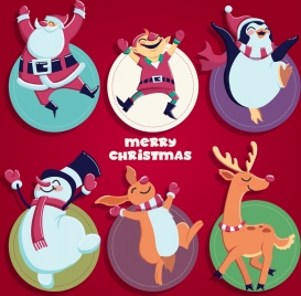 christmas labels collection cartoon characters icons decor
