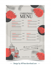christmas menu  template classical flat candles pine handdraw