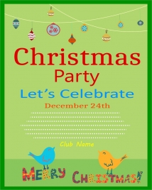 christmas party flyer symbol elements on green background