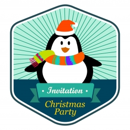 christmas party invitation card design with cute penguin