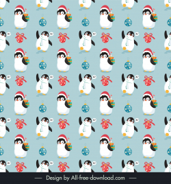 christmas pattern template repeating cute penguins sketch dynamic cartoon design