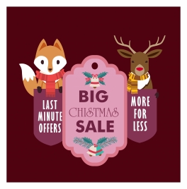 christmas sale banner design with stylized animals