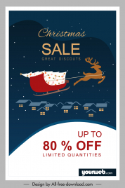 christmas sale banner sleighing reindeer dark night sketch